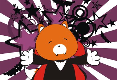 tatlı fox Drakula kostümü çizgi film halloween arka plan vektör formatında