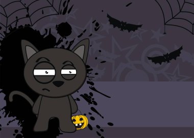 sevimli siyah kedi çizgi film halloween arka plan vektör formatında