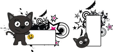 kara kedi çizgi film halloween kopya alanı vektör formatında