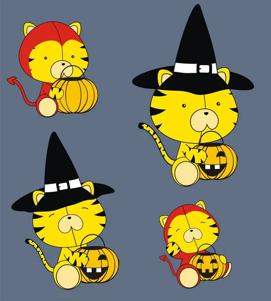 Lindo Bebé Tigre Halloween Traje Dibujos Animados Formato Vectorial — Vector de stock