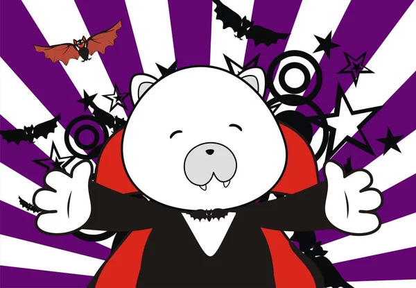 Doce Urso Polar Dracula Traje Desenho Animado Halloween Fundo Formato — Vetor de Stock