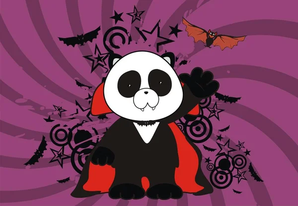 Dolce Panda Orso Dracula Costume Cartone Animato Halloween Sfondo Formato — Vettoriale Stock