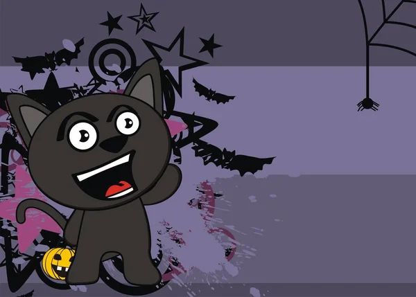 Mignon Noir Chat Dessin Animé Halloween Fond Format Vectoriel — Image vectorielle