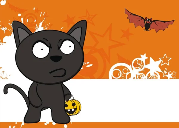 Söt Svart Katt Tecknad Halloween Bakgrund Vektorformat — Stock vektor