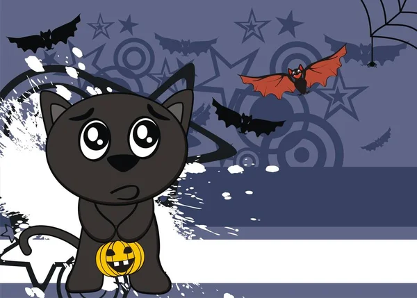 Mignon Noir Chat Dessin Animé Halloween Fond Format Vectoriel — Image vectorielle