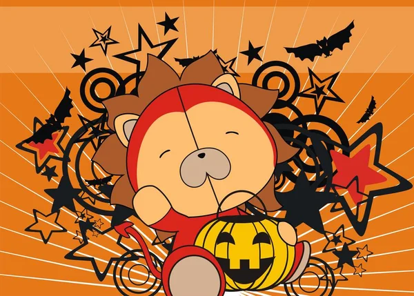 Schattige Leeuw Cartoon Halloween Kostuum Backgroundin Vector Formaat — Stockvector