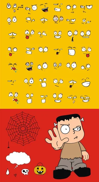 Frankenstein Dibujos Animados Expresiones Halloween Conjunto Formato Vectorial Muy Fácil — Archivo Imágenes Vectoriales