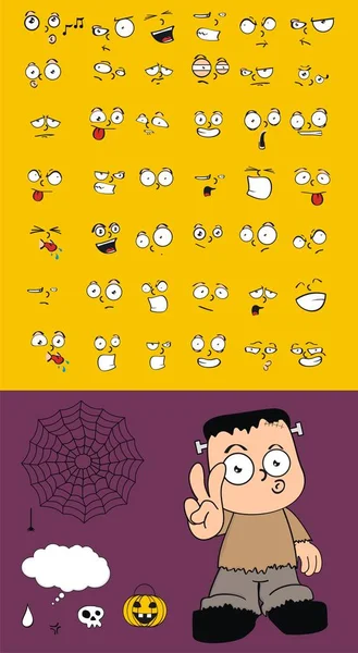 Frankenstein Desenhos Animados Expressões Halloween Definido Formato Vetorial Muito Fácil — Vetor de Stock