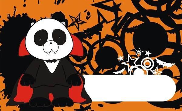Bonito Panda Urso Dracula Traje Desenho Animado Halloween Fundo Formato — Vetor de Stock