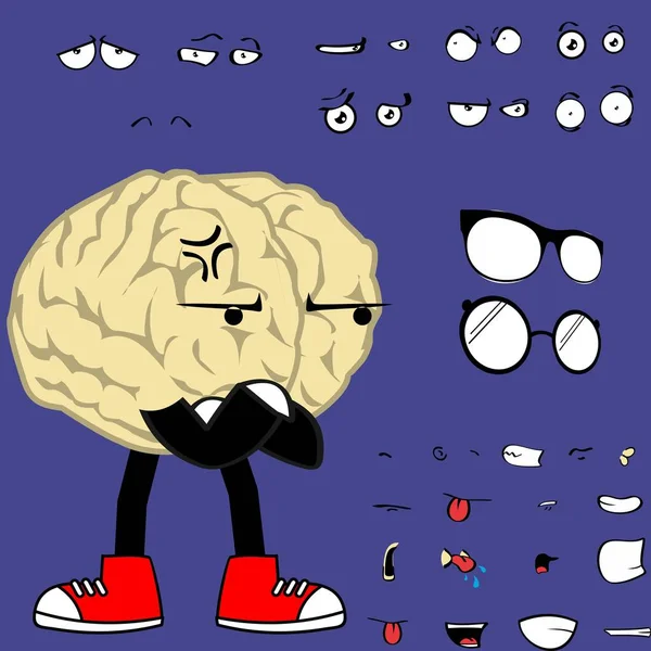 Funny Brain Cartoon Expressions Set Vector Format — Stock Vector