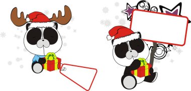 Küçük kawaii panda bebek noel baba çıkartma kopyalama uzayı