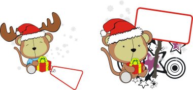 Küçük kawaii maymun bebek Noel Baba çizgi film çıkartması kopyalama uzayı