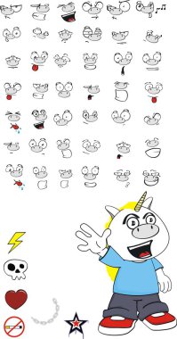 komik tek boynuzlu at Çocuk çizgi film ifadeler koleksiyonu vektör formatında