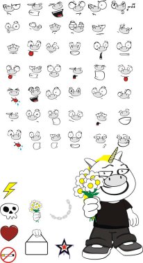 komik tek boynuzlu at Çocuk çizgi film ifadeler koleksiyonu vektör formatında