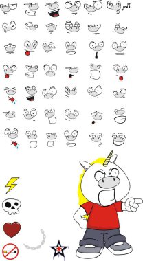 komik tek boynuzlu at Çocuk çizgi film ifadeler koleksiyonu vektör formatında