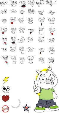 komik tek boynuzlu at Çocuk çizgi film ifadeler koleksiyonu vektör formatında