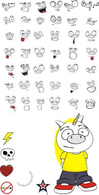 komik tek boynuzlu at Çocuk çizgi film ifadeler koleksiyonu vektör formatında