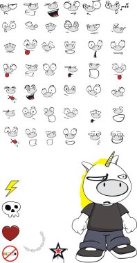 komik tek boynuzlu at Çocuk çizgi film ifadeler koleksiyonu vektör formatında