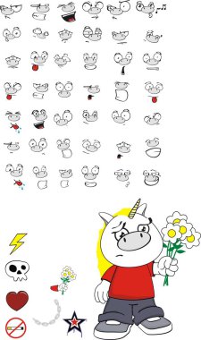 komik tek boynuzlu at Çocuk çizgi film ifadeler koleksiyonu vektör formatında