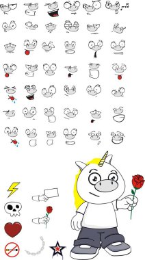 komik tek boynuzlu at Çocuk çizgi film ifadeler koleksiyonu vektör formatında