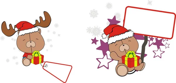 Kleiner Kawaii Teddy Bear Baby Claus Cartoon Sticker Copyspace — Stockvektor