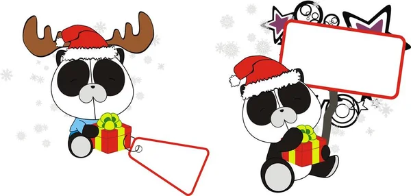 Kleiner Kawaii Pandabär Baby Claus Cartoon Sticker Copyspace — Stockvektor