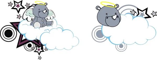 Ange Mignon Chérubin Rhino Dessin Animé Nuage Copie Scpace Collection — Image vectorielle