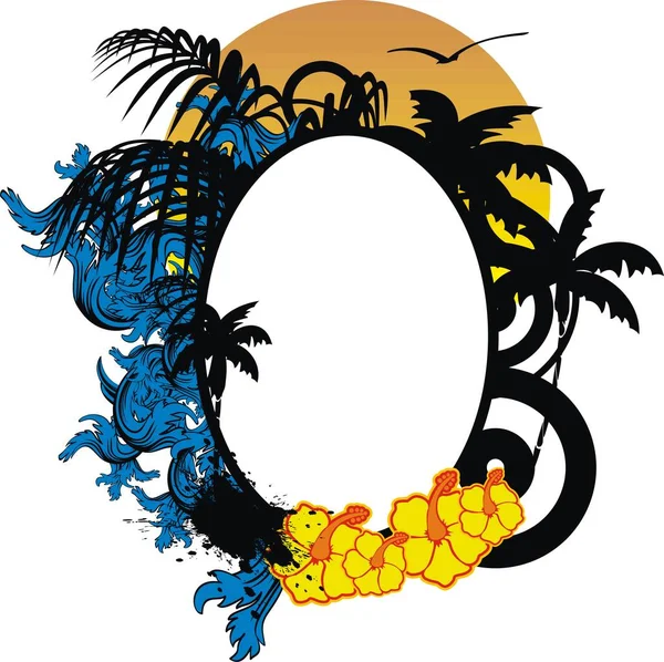 非常に簡単に編集するベクトル形式で熱帯の画像フレーム ハワイ夏の花 — ストックベクタ