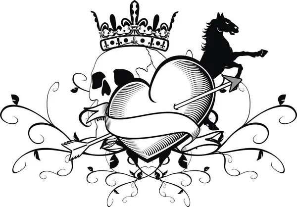 Геральдический Герб Татуировки Сердца Векторном Формате Легко Редактируется — стоковый вектор