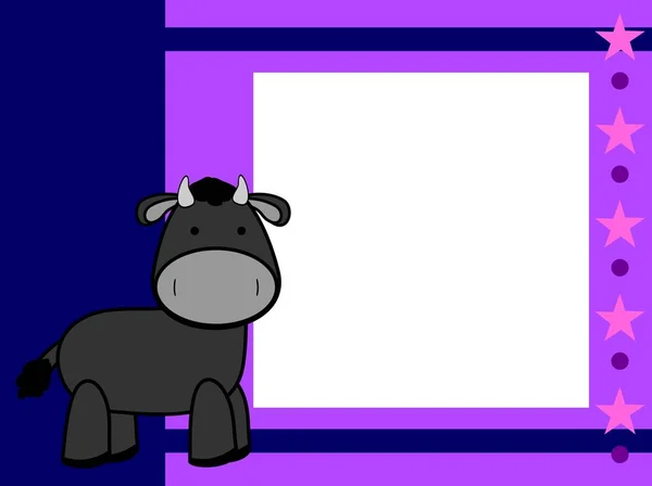 ベクトル形式のかわいいぬいぐるみ牛漫画の画像フレームの背景 — ストックベクタ