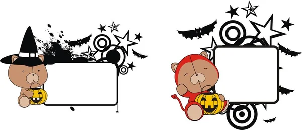 Bonito Bebê Ursinho Pelúcia Halloween Traje Cartoon Cópia Espaço Formato — Vetor de Stock