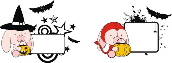 Lindo Bebé Conejito Halloween Traje Dibujos Animados Espacio Copia Formato — Vector de stock