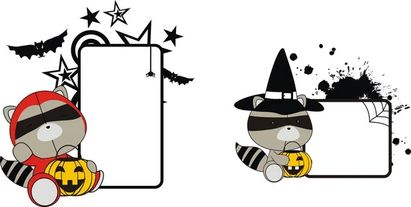 Mignon Bébé Raton Laveur Halloween Costume Bande Dessinée Espace Copie — Image vectorielle