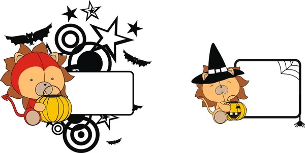 Şirin Bebek Aslan Halloween Kostüm Karikatür Kopya Alanı Vektör Formatında — Stok Vektör