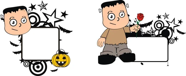 Joven Frankenstein Niño Dibujos Animados Halloween Copia Espacio Colección Formato — Vector de stock