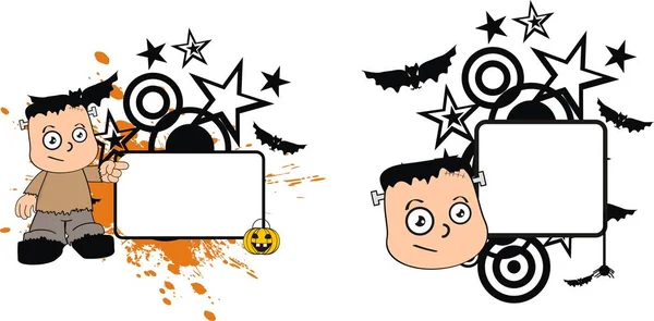Jovem Frankenstein Criança Desenho Animado Halloween Cópia Coleção Espaço Formato — Vetor de Stock