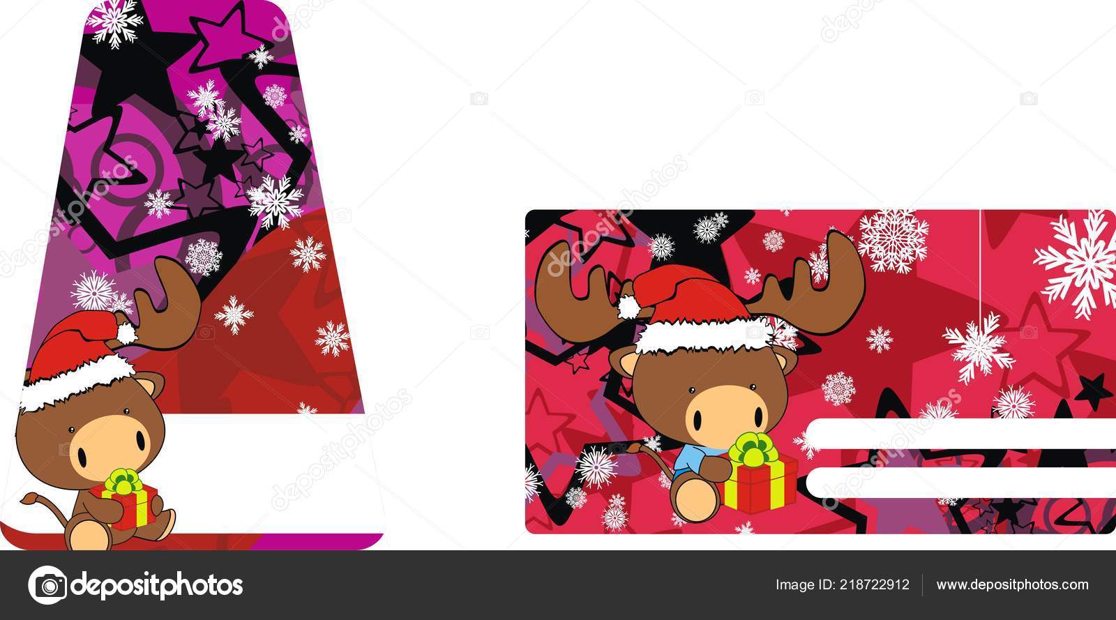 かわいい赤ちゃんムース漫画のベクトル形式のクリスマス ギフト カード セット コレクション ストックベクター C Hayashix23