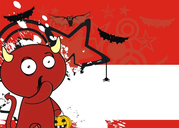 Lindo Demonio Rojo Niño Kawaii Estilo Dibujos Animados Expresión Fondo — Vector de stock