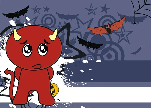 Vektör Formatında Sevimli Kırmızı Iblis Çocuk Kawaii Tarzı Karikatür Ifade — Stok Vektör