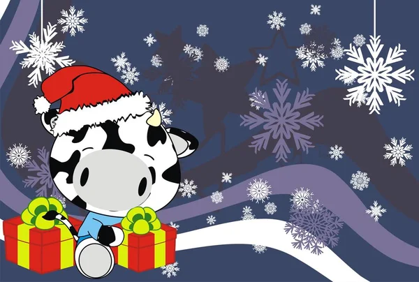 Söt Baby Cow Tecknad Holding Xmas Presentkort Rutan Bakgrunden Vektorformat — Stock vektor