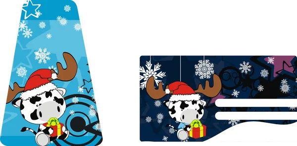 Schattige Baby Koe Cartoon Xmas Gift Card Collectie Instellen Vector — Stockvector