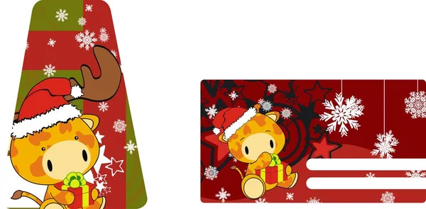 Mignon Bébé Girafe Dessin Animé Carte Cadeau Noël Collection Ensemble — Image vectorielle