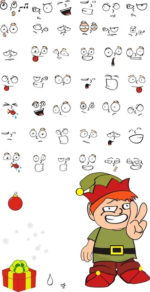 Elf Παιδί Χριστούγεννα Κινούμενα Σχέδια Συλλογή Εκφράσεις Διανυσματική Μορφή — Διανυσματικό Αρχείο