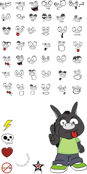 Burro Expresiones Dibujos Animados Colección Conjunto Formato Vectorial Muy Fácil — Vector de stock