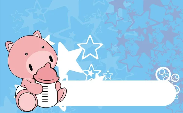 Cute Baby Pig Feeding Bottle Cartoon Background Vector Format Very — Stock Vector