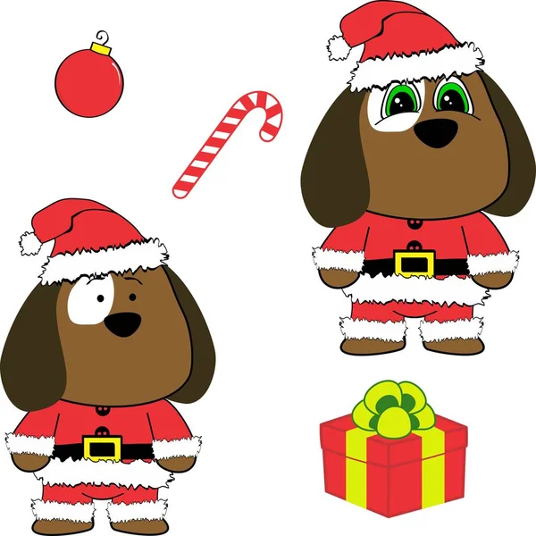 Lindo Perro Claus Traje Dibujos Animados Colección Navidad Conjunto Formato — Archivo Imágenes Vectoriales