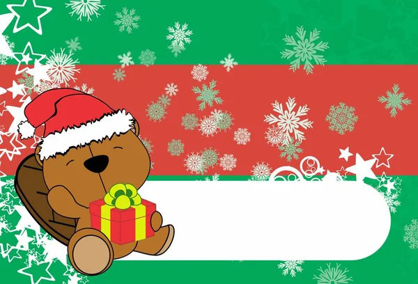 Cute Baby Beaver Cartoon Xmas Background Card Vector Format — Stock Vector