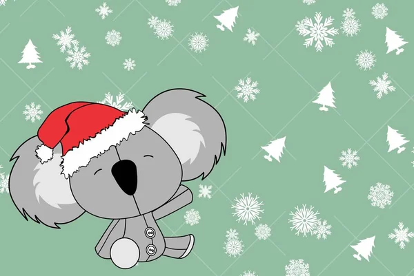 Carino Bambino Koala Cartone Animato Natale Sfondo Carta — Vettoriale Stock