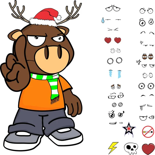 Drôle Cerf Enfant Dessin Animé Collection Noël Mis Format Vectoriel — Image vectorielle