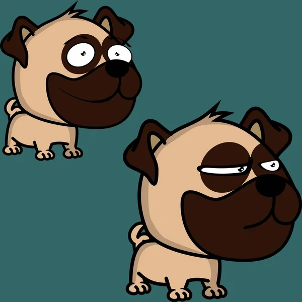 Schattig Big Hoofd Baby Pug Dog Expressies Collectie Instellen Vector — Stockvector